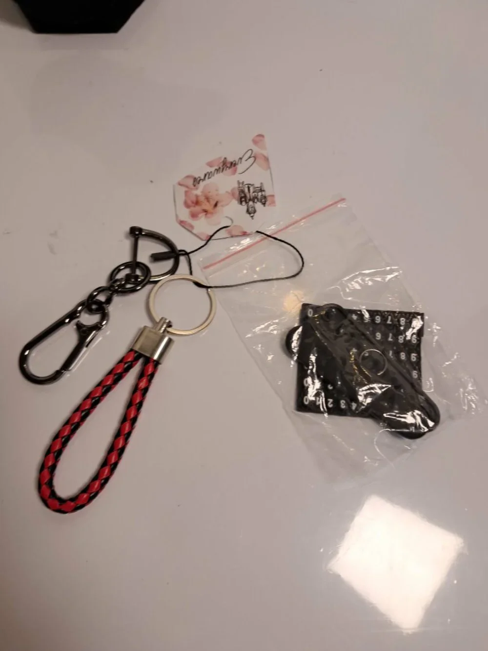 Red & Black Braided Keychain with DIY Contact Number Tag